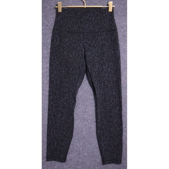 Lululemon Leggings Women 6 Black Gray Cheetah Print 25" Athleisure Yoga Run Gym - Picture 1 of 4
